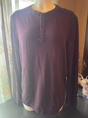 Men's Long-Sleeve Henley Shirt - Dark Plum